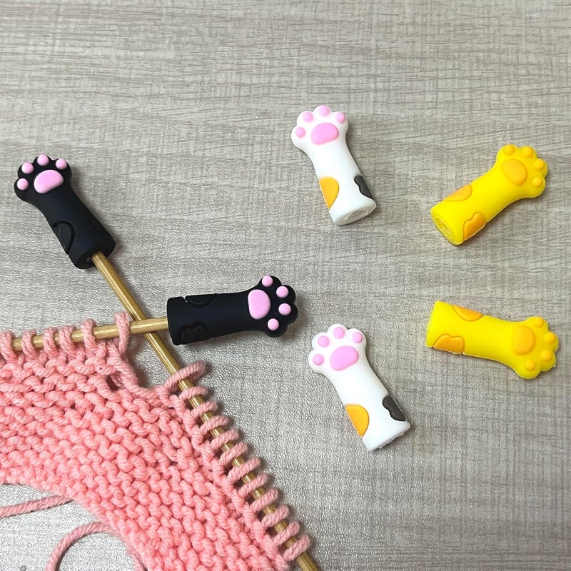 spansee 6 PCS Stitch Stoppers for Small Knitting Needles, Knitting Accessories fit Sizes US 2.5-11 (3mm-8mm) Needles, Knitting Point Protectors, Knitting Needle Caps, Cat Paw Knitting Needle Stoppers - Image 2